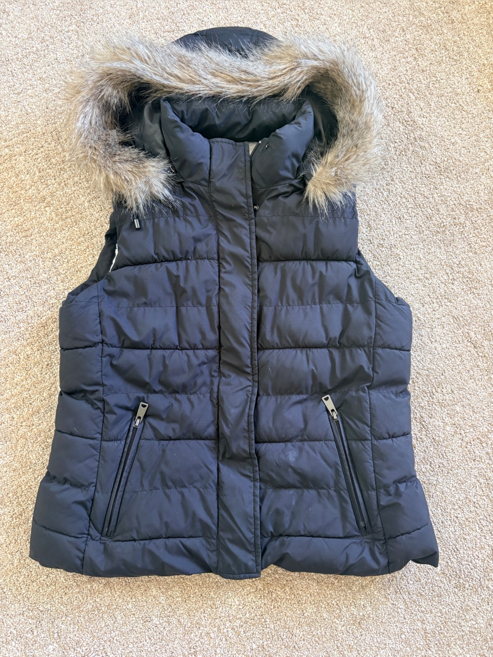 Banana Republic Black Puffer Vest with Faux-Fur Trimmed Hood
